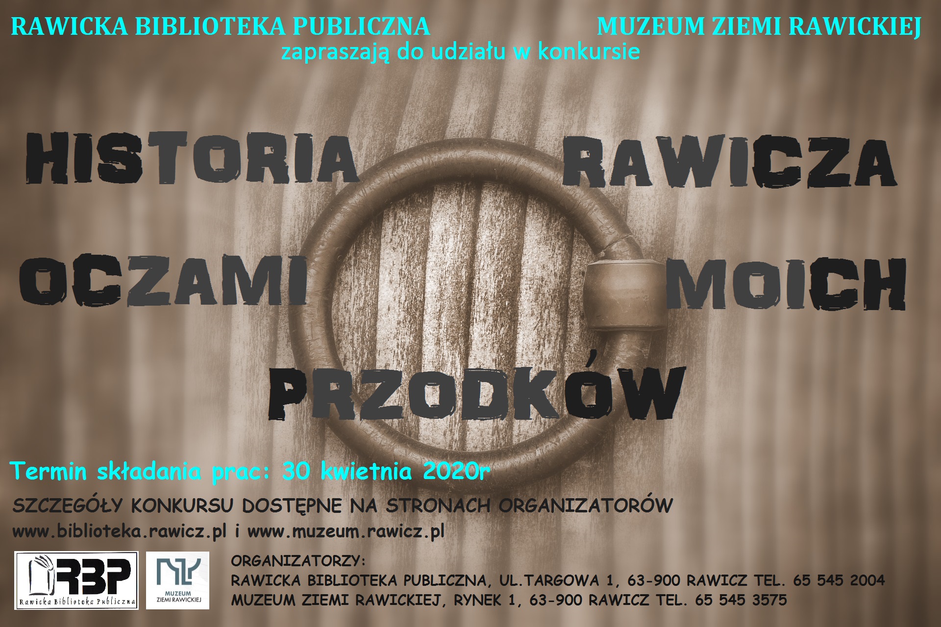 Muzeum Ziemi Rawickiej oraz Rawicka Biblioteka Publiczna zapraszają do udziału w konkursie polegającym na stworzenie filmu, reportażu lub galerii multimedialnej o historii Rawicza i rodzinnych wspomnieniach na tle dziej&oacute;w naszego miasta. Prace należy przesłać do Muzeum Ziemi Rawickiej lub Rawickiej Biblioteki Publicznej e-mailem, na płycie, pendrivie lub w formie skanu do 30 kwietnia br.